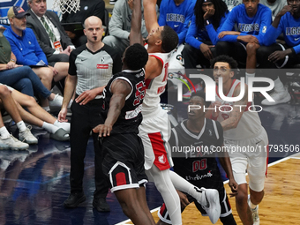 Lucas Williamson, number 12 of Memphis Hustle, drives to the basket against Texas Legends during the NBA G League regular season match at Co...