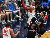 Armando Bacot #00 of Memphis Hustle drives to the basket against Texas Legends during the NBA G League regular season match at Comerica Cent...