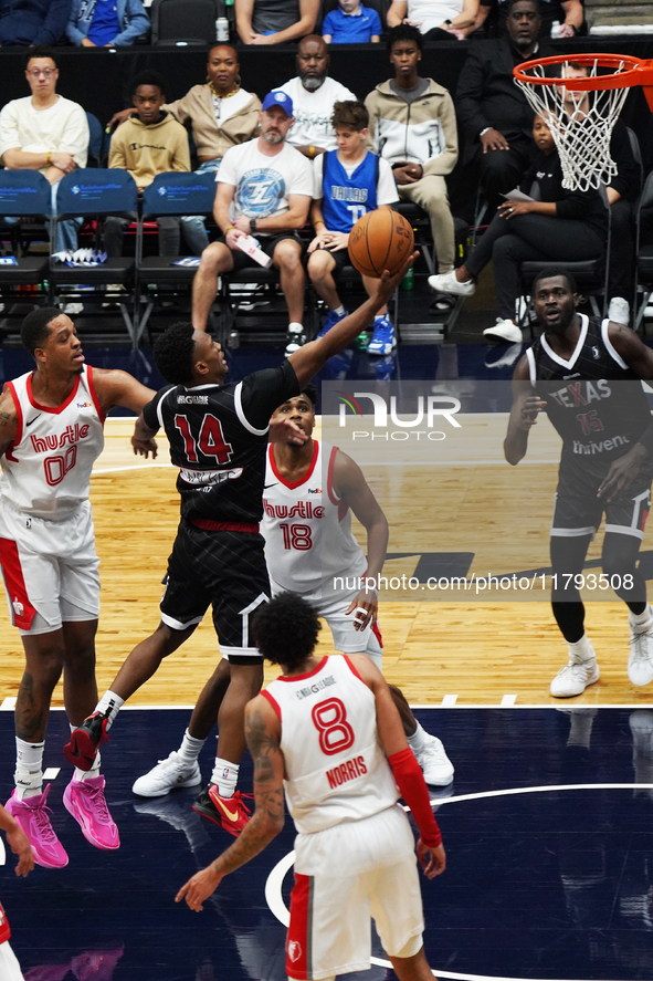 Tyson Walker #14 of the Texas Legends drives to the basket against the Memphis Hustle during the NBA G League regular season match at Comeri...