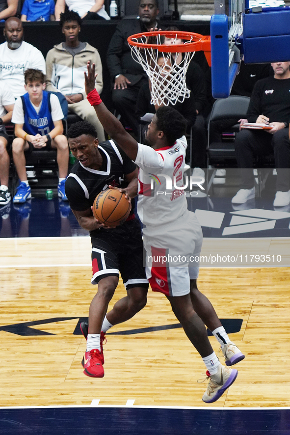 Tyson Walker #14 of the Texas Legends drives to the basket against the Memphis Hustle during the NBA G League regular season match at Comeri...