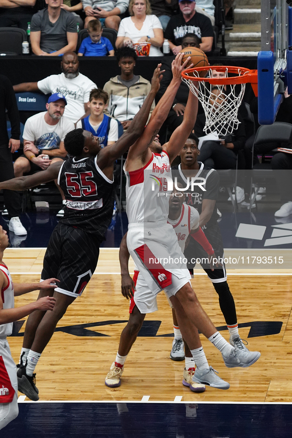 Race Thompson #15 of Memphis Hustle rebounds against Texas Legends during the NBA G League regular season match at Comerica Center in Frisco...