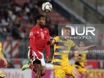 In Ta' Qali, Malta, on November 19, 2024, Paul Mbong of Malta is in action during the UEFA Nations League, League D, Group D2 soccer match b...