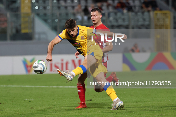 Albert Rosas of Andorra shoots at goal during the UEFA Nations League, League D, Group D2 soccer match between Malta and Andorra at the Nati...