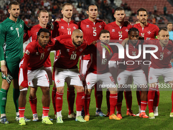 In Ta' Qali, Malta, on November 19, 2024, Malta's national soccer team players gather for a team photo before the UEFA Nations League, Leagu...