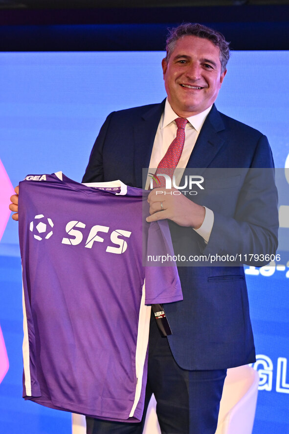 Luigi De Siervo of Lega Serie A attends the Social Football Summit 2024 at the Olympic Stadium in Rome, Italy, on November 19, 2024. 