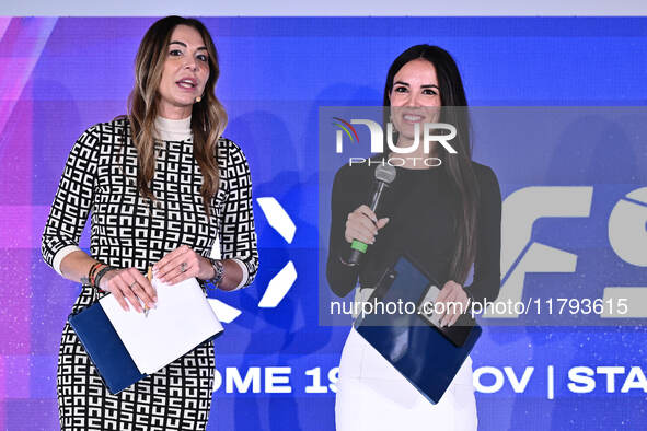 Marina Presello from SKY and Giusy Meloni from DAZN attend the Social Football Summit 2024 at the Olympic Stadium in Rome, Italy, on Novembe...