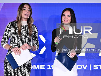 Marina Presello from SKY and Giusy Meloni from DAZN attend the Social Football Summit 2024 at the Olympic Stadium in Rome, Italy, on Novembe...