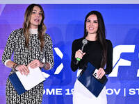 Marina Presello from SKY and Giusy Meloni from DAZN attend the Social Football Summit 2024 at the Olympic Stadium in Rome, Italy, on Novembe...