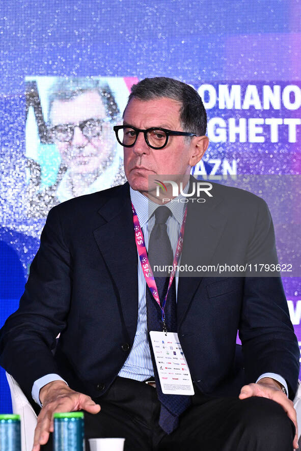 Romano Righetti from DAZN attends the Social Football Summit 2024 at the Olympic Stadium in Rome, Italy, on November 19, 2024. 