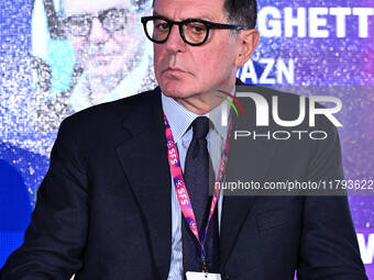 Romano Righetti from DAZN attends the Social Football Summit 2024 at the Olympic Stadium in Rome, Italy, on November 19, 2024. (