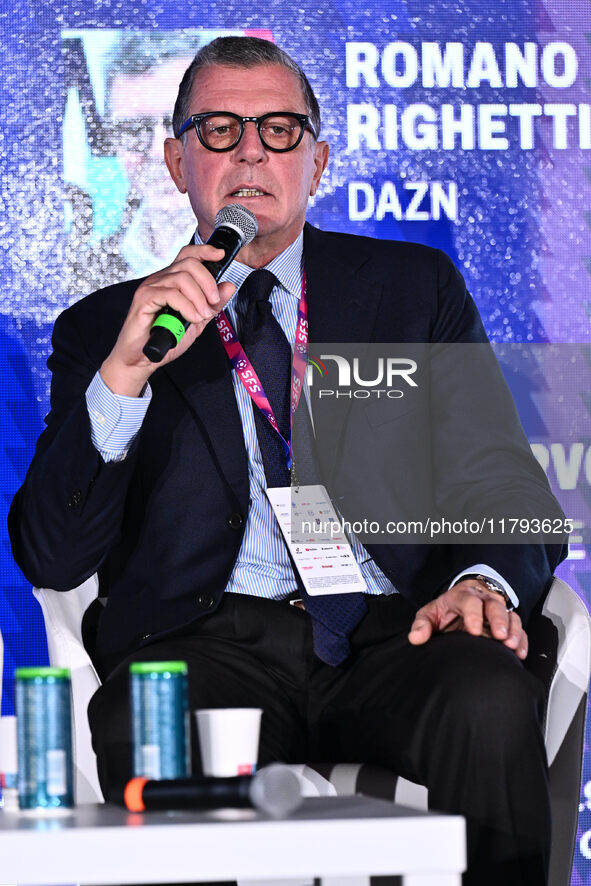 Romano Righetti from DAZN attends the Social Football Summit 2024 at the Olympic Stadium in Rome, Italy, on November 19, 2024. 