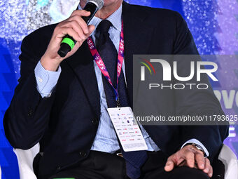 Romano Righetti from DAZN attends the Social Football Summit 2024 at the Olympic Stadium in Rome, Italy, on November 19, 2024. (