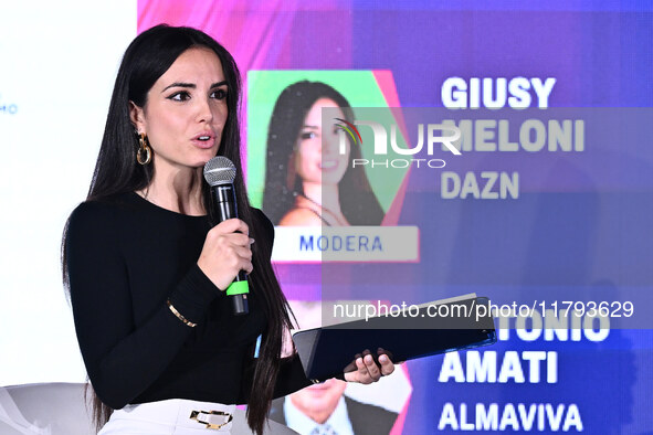 Giusy Meloni from DAZN attends the Social Football Summit 2024 at the Olympic Stadium in Rome, Italy, on November 19, 2024. 