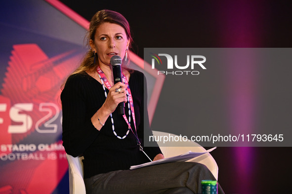 Maddalena Cannarsa participates in POPULUS during the Social Football Summit 2024 at the Olympic Stadium in Rome, Italy, on November 19, 202...