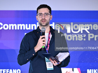 Stefano D'Errico presents the COMMUNITY SOCCER REPORT during the Social Football Summit 2024 at the Olympic Stadium in Rome, Italy, on Novem...