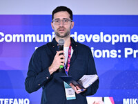 Stefano D'Errico presents the COMMUNITY SOCCER REPORT during the Social Football Summit 2024 at the Olympic Stadium in Rome, Italy, on Novem...