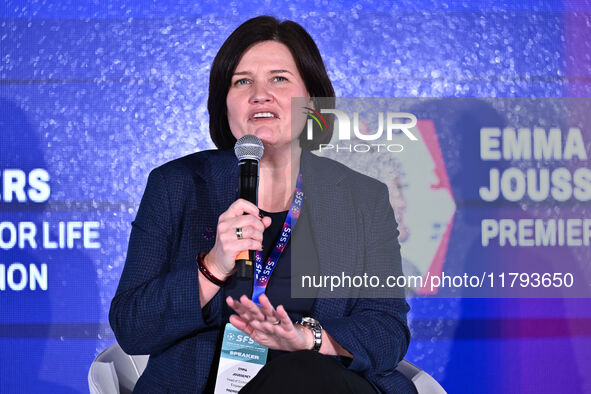 Emma Joussement participates in the Premier League during the Social Football Summit 2024 at the Olympic Stadium in Rome, Italy, on November...