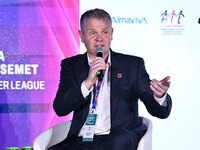 Mike Summers represents the PALACE FOR LIFE FOUNDATION during the Social Football Summit 2024 at the Olympic Stadium in Rome, Italy, on Nove...