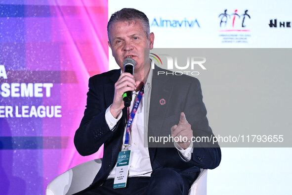 Mike Summers represents the PALACE FOR LIFE FOUNDATION during the Social Football Summit 2024 at the Olympic Stadium in Rome, Italy, on Nove...