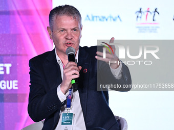 Mike Summers represents the PALACE FOR LIFE FOUNDATION during the Social Football Summit 2024 at the Olympic Stadium in Rome, Italy, on Nove...