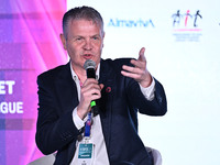 Mike Summers represents the PALACE FOR LIFE FOUNDATION during the Social Football Summit 2024 at the Olympic Stadium in Rome, Italy, on Nove...