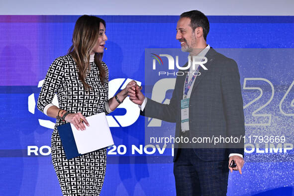 Marina Presello SKY and Luca Marchetti SKY attend the Social Football Summit 2024 at the Olympic Stadium in Rome, Italy, on November 19, 202...