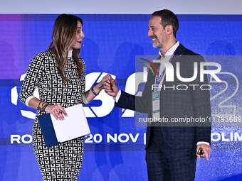 Marina Presello SKY and Luca Marchetti SKY attend the Social Football Summit 2024 at the Olympic Stadium in Rome, Italy, on November 19, 202...