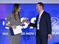 Marina Presello SKY and Luca Marchetti SKY attend the Social Football Summit 2024 at the Olympic Stadium in Rome, Italy, on November 19, 202...