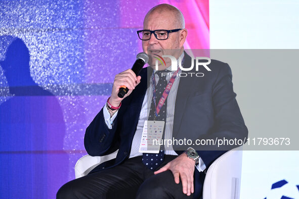 Giovanni Gardini of PALERMO FC participates in the Social Football Summit 2024 at the Olympic Stadium in Rome, Italy, on November 19, 2024. 