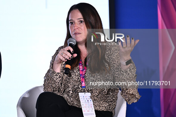 Sara Batters of London City Lioness participates in the Social Football Summit 2024 at the Olympic Stadium in Rome, Italy, on November 19, 2...