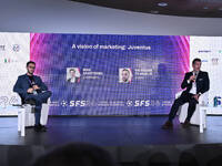 Salvatore De Angelis of COSMIC and Mike Armstrong of Juventus FC participate in the Social Football Summit 2024 at the Olympic Stadium in Ro...