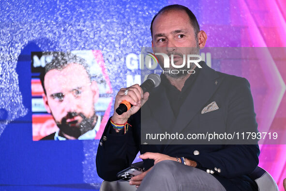 Giovanni Manna of SSC Napoli and Luca Marchetti of Sky participate in the Social Football Summit 2024 at the Olympic Stadium in Rome, Italy,...