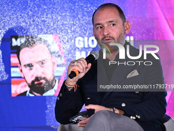 Giovanni Manna of SSC Napoli and Luca Marchetti of Sky participate in the Social Football Summit 2024 at the Olympic Stadium in Rome, Italy,...