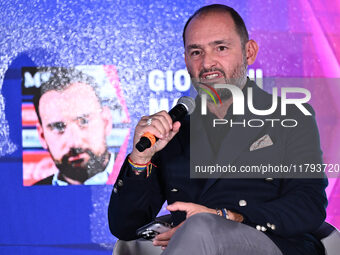 Giovanni Manna of SSC Napoli and Luca Marchetti of Sky participate in the Social Football Summit 2024 at the Olympic Stadium in Rome, Italy,...