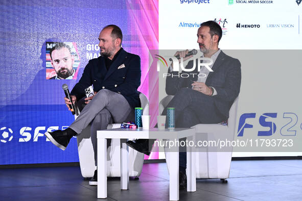 Gianluca Di Marzio SKY and Luca Marchetti SKY attend the Social Football Summit 2024 at the Olympic Stadium in Rome, Italy, on November 19,...