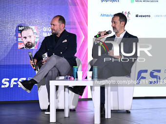 Gianluca Di Marzio SKY and Luca Marchetti SKY attend the Social Football Summit 2024 at the Olympic Stadium in Rome, Italy, on November 19,...