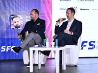 Gianluca Di Marzio SKY and Luca Marchetti SKY attend the Social Football Summit 2024 at the Olympic Stadium in Rome, Italy, on November 19,...