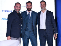 Gianluca Di Marzio from SKY, Giovanni Manna from SSC Napoli, and Luca Marchetti from SKY participate in the Social Football Summit 2024 at t...