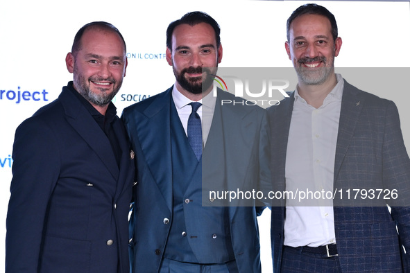 Gianluca Di Marzio from SKY, Giovanni Manna from SSC Napoli, and Luca Marchetti from SKY participate in the Social Football Summit 2024 at t...