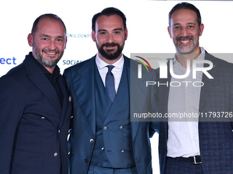 Gianluca Di Marzio from SKY, Giovanni Manna from SSC Napoli, and Luca Marchetti from SKY participate in the Social Football Summit 2024 at t...