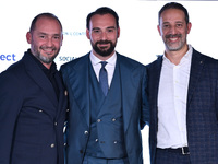 Gianluca Di Marzio from SKY, Giovanni Manna from SSC Napoli, and Luca Marchetti from SKY participate in the Social Football Summit 2024 at t...