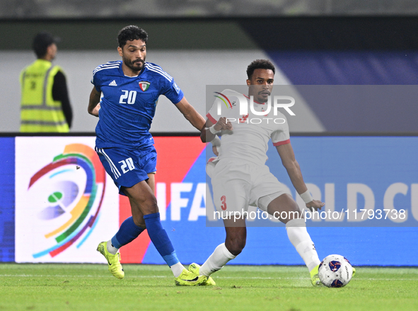 Yousef Alsulaiman of Kuwait competes against Abdallah Nasib of Jordan during the AFC Asian Qualifiers Road to 26 match between Kuwait and Jo...