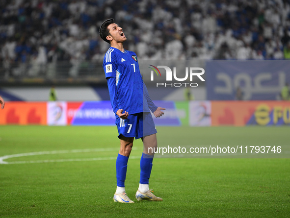 Mohammad Abdullah of Kuwait reacts during the AFC Asian Qualifiers Road to 26 match between Kuwait and Jordan in Kuwait City, Kuwait, on Nov...