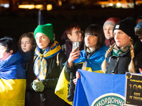 Two hundred people take part in a demonstration to mark 1,000 days since the full-scale war between Ukraine and Russia in Cologne, Germany,...