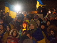 Two hundred people take part in a demonstration to mark 1,000 days since the full-scale war between Ukraine and Russia in Cologne, Germany,...