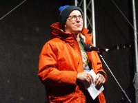 Andreas Wolter, Mayor of the City of Cologne, speaks on the stage as two hundred people take part in a demonstration to mark 1000 days since...