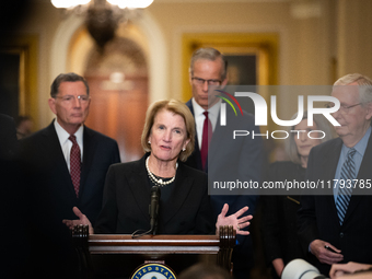 Sen. Shelley Moore Capito (R-WV) speaks during Senate Republicans' weekly press conference outside the Senate chamber, in Washington, Novemb...