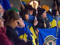 Two hundred people take part in a demonstration to mark 1,000 days since the full-scale war between Ukraine and Russia in Cologne, Germany,...