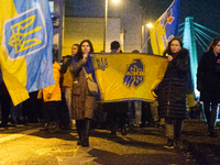 Two hundred people take part in a demonstration to mark 1,000 days since the full-scale war between Ukraine and Russia in Cologne, Germany,...