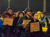 Two hundred people take part in a demonstration to mark 1,000 days since the full-scale war between Ukraine and Russia in Cologne, Germany,...